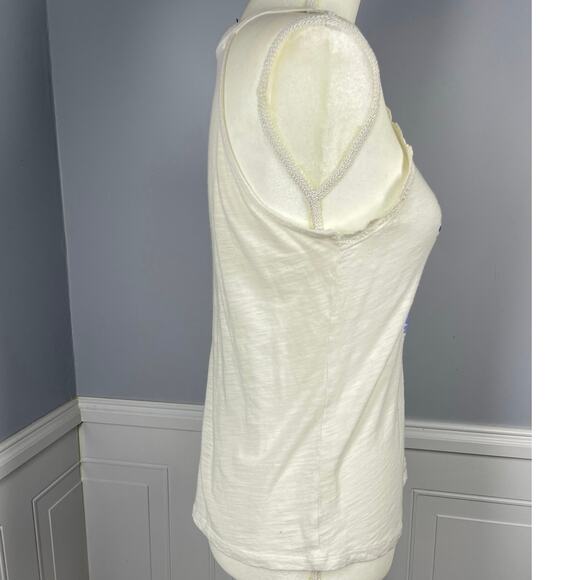American Rag, Sz Small, White Crochet Trim Tank, Boho, Faux Embroidery, Festival - Picture 2 of 6